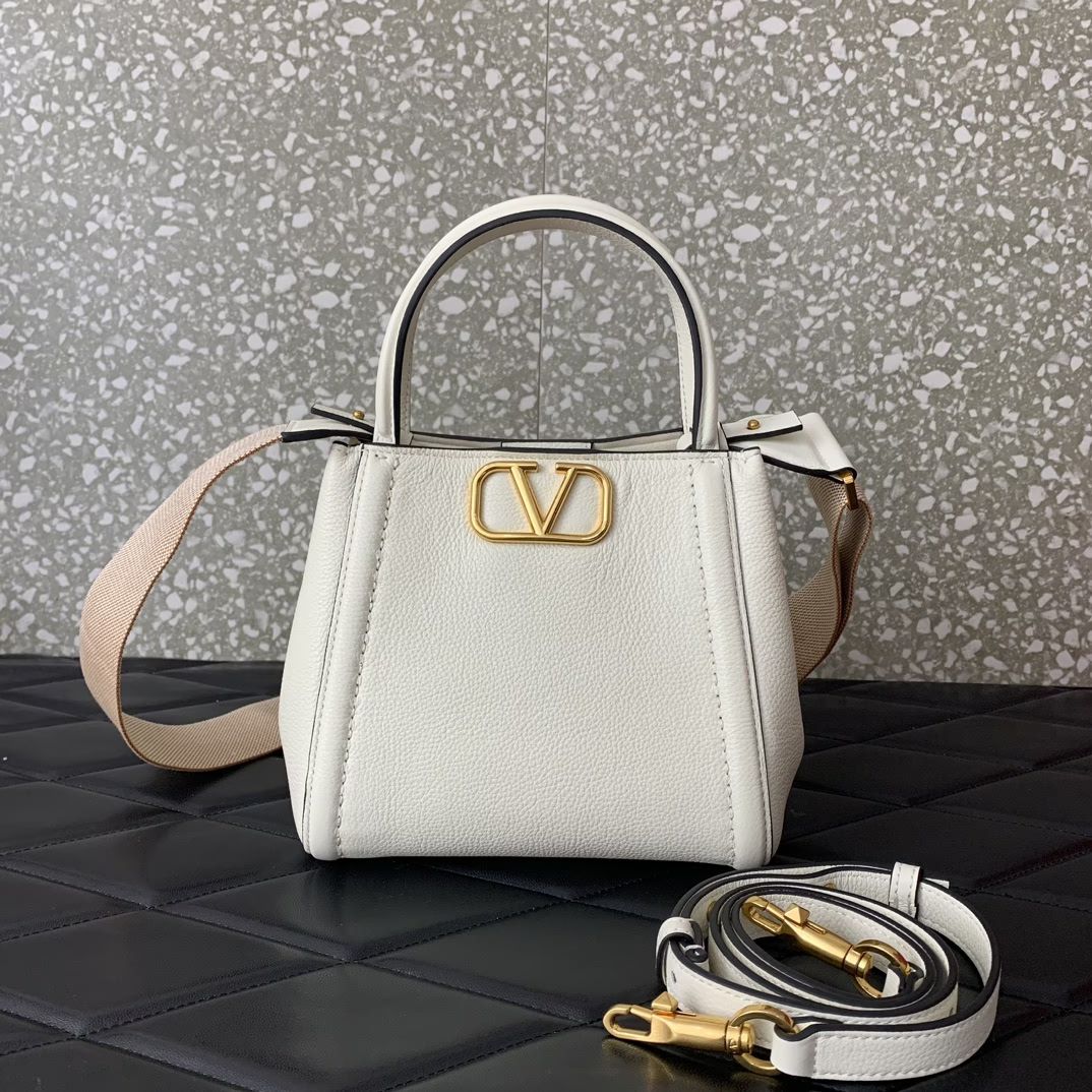 Valentino Garavani Alltime Small Handbag in Ivory Grainy Calfskin